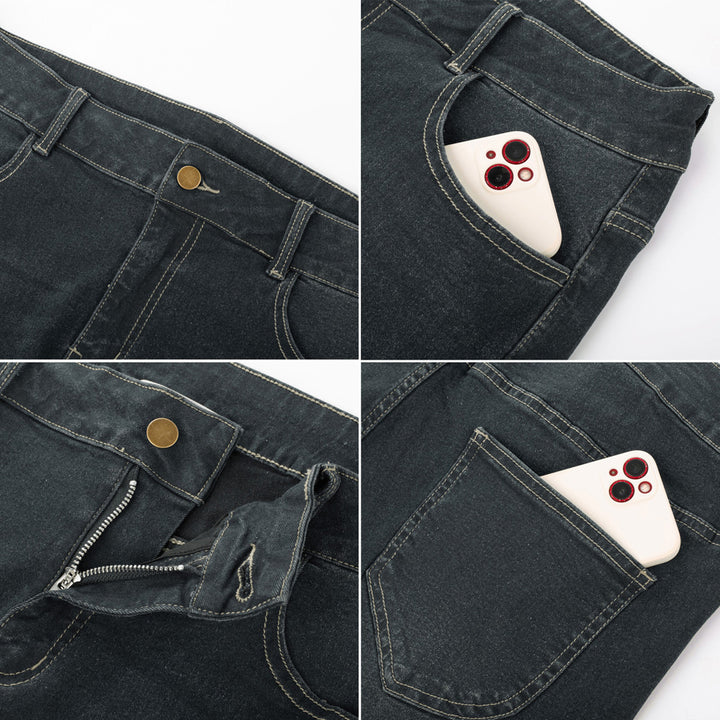 HN Women Plus Size Flared Bottoms High Waist Multi-Pocket Jean Pants Jeans