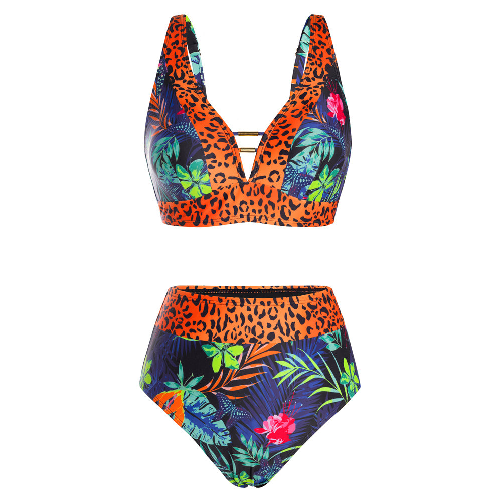 Hanna Nikole Womens High Waisted Bikini Sets Floral Print, 2 Piece Swimsuits Cutout, V Neck Bathing Suits Sexy Swimwear