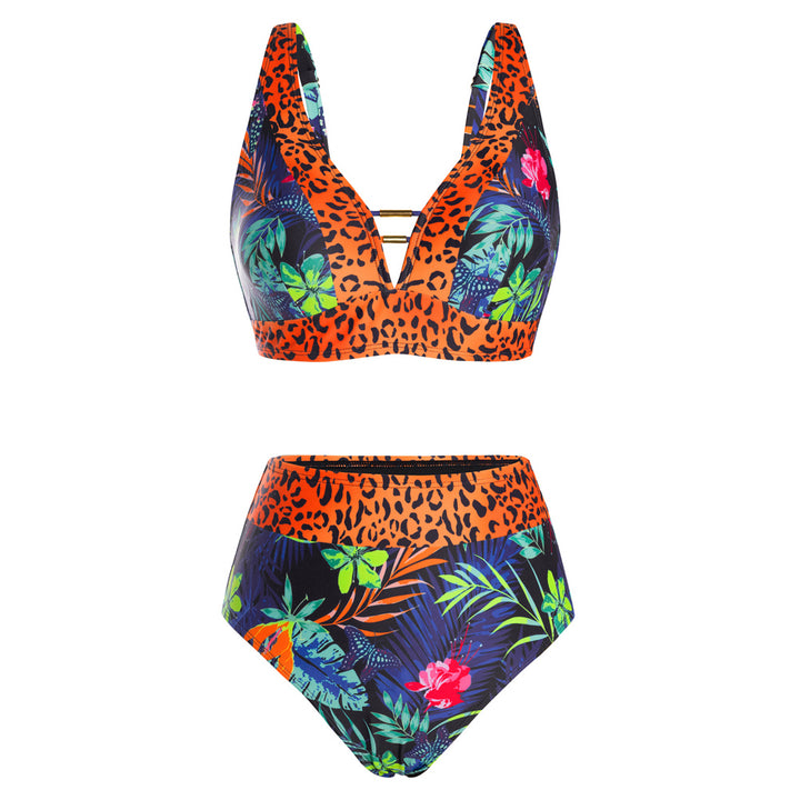Hanna Nikole Womens High Waisted Bikini Sets Floral Print, 2 Piece Swimsuits Cutout, V Neck Bathing Suits Sexy Swimwear