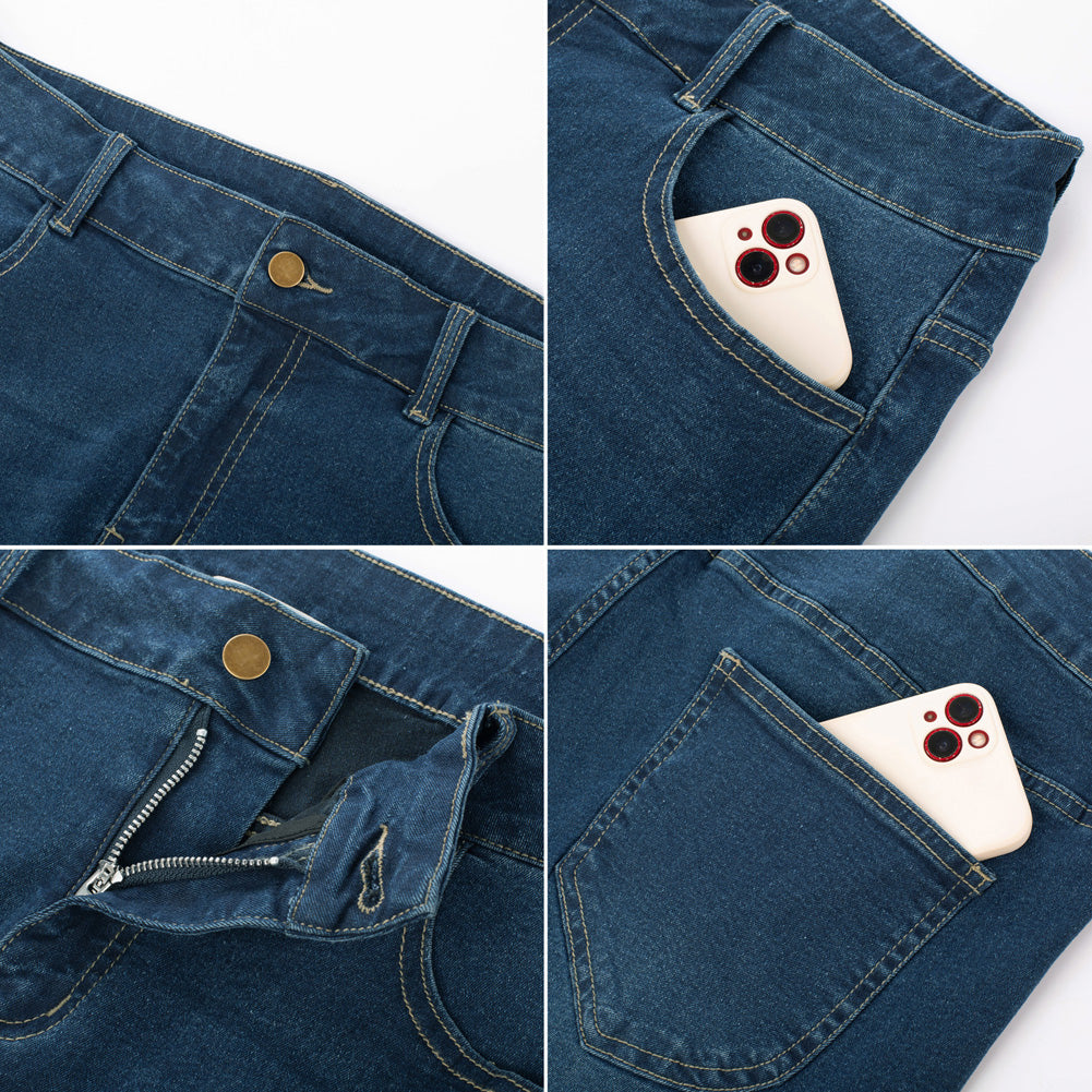 HN Women Plus Size Flared Bottoms High Waist Multi-Pocket Jean Pants Jeans