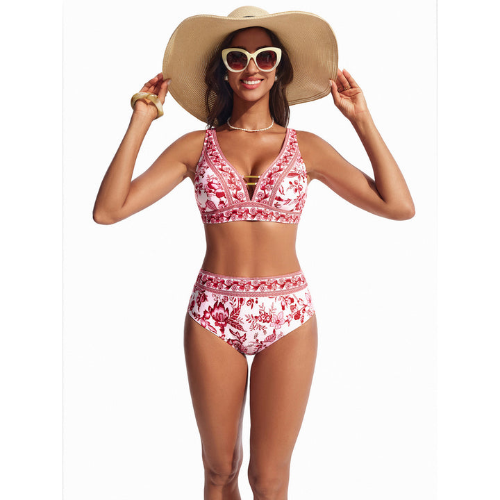 Hanna Nikole Womens High Waisted Bikini Sets Floral Print, 2 Piece Swimsuits Cutout, V Neck Bathing Suits Sexy Swimwear