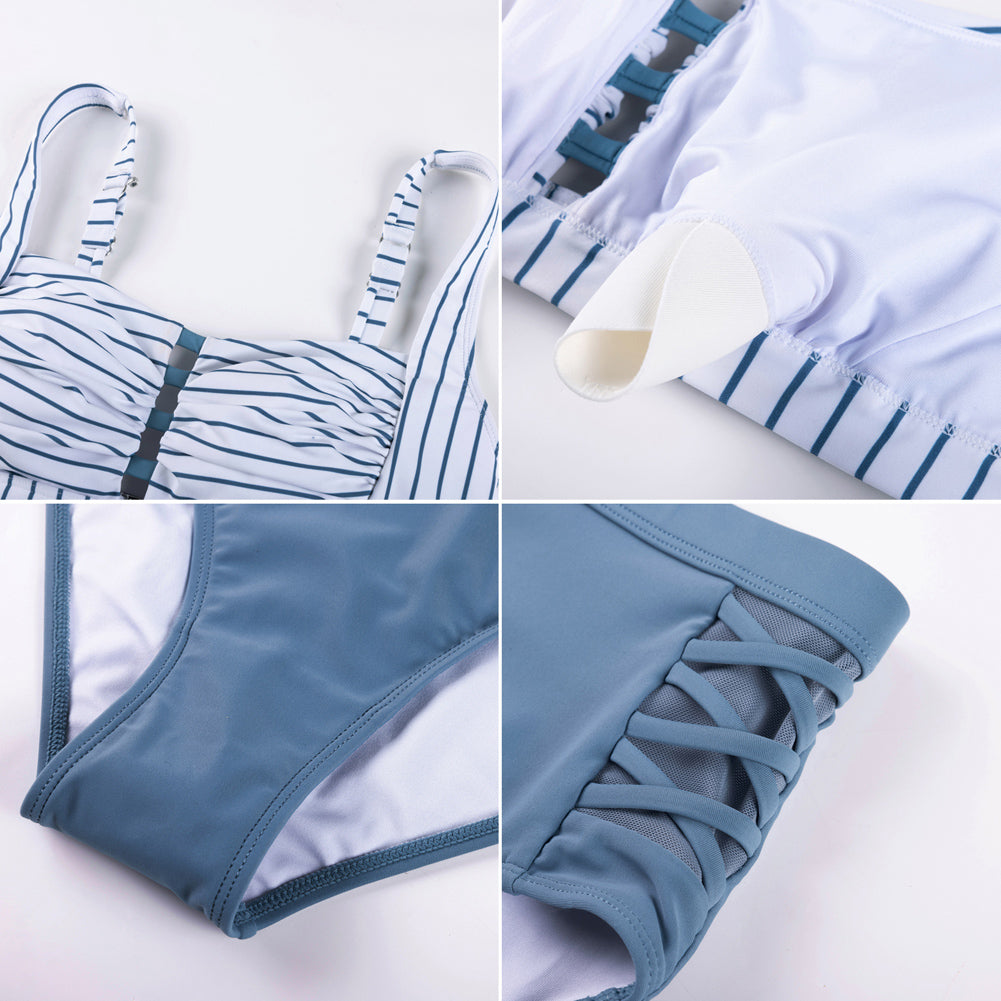 Hanna Nikole Women's Bikini Sets High Waisted, 2 Piece Bathing Suit Tummy Control, Push Up Cutout Ruched Swimsuit Beachwear