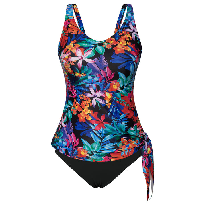 KK Women 2pcs Set Swimsuit V-Neck Padded Swim Tops+High Waist Briefs Swimwear