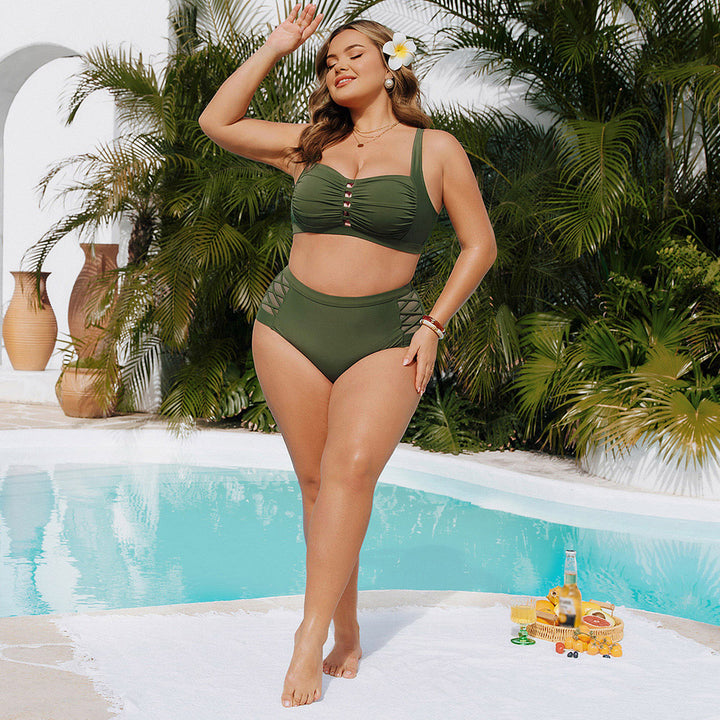 Hanna Nikole Women's Bikini Sets High Waisted, 2 Piece Bathing Suit Tummy Control, Push Up Cutout Ruched Swimsuit Beachwear