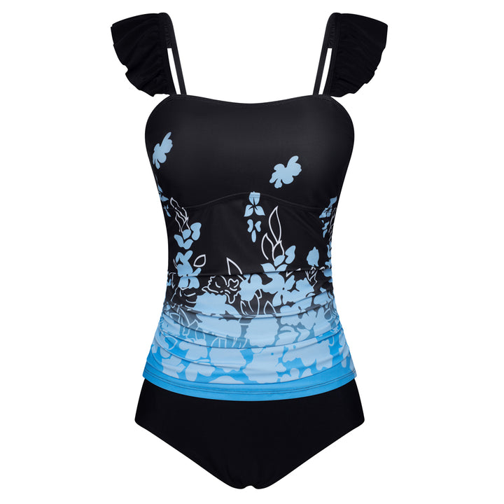 KK Women 2pcs Set Swimsuit Ruched Padded Swim Tops+Briefs Swimwear