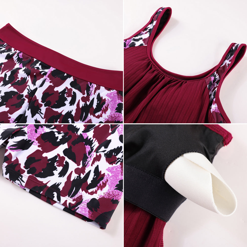 Hanna Nikole Tankini Swimsuits for Women, Textured Modest Swimsuit, Blouson Tankini with Sports Bra and Boyshorts