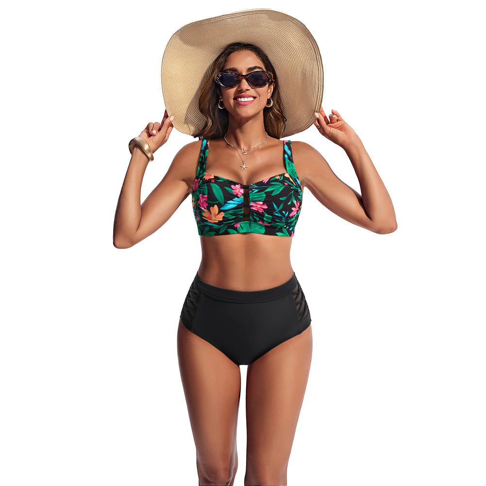 Hanna Nikole Women's Bikini Sets High Waisted, 2 Piece Bathing Suit Tummy Control, Push Up Cutout Ruched Swimsuit Beachwear