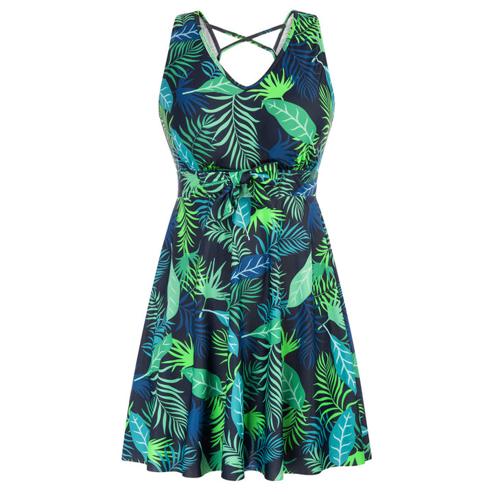 KK Women Separated Swimsuit Sleeveless V-Neck Swim Dress+Briefs Swimwear