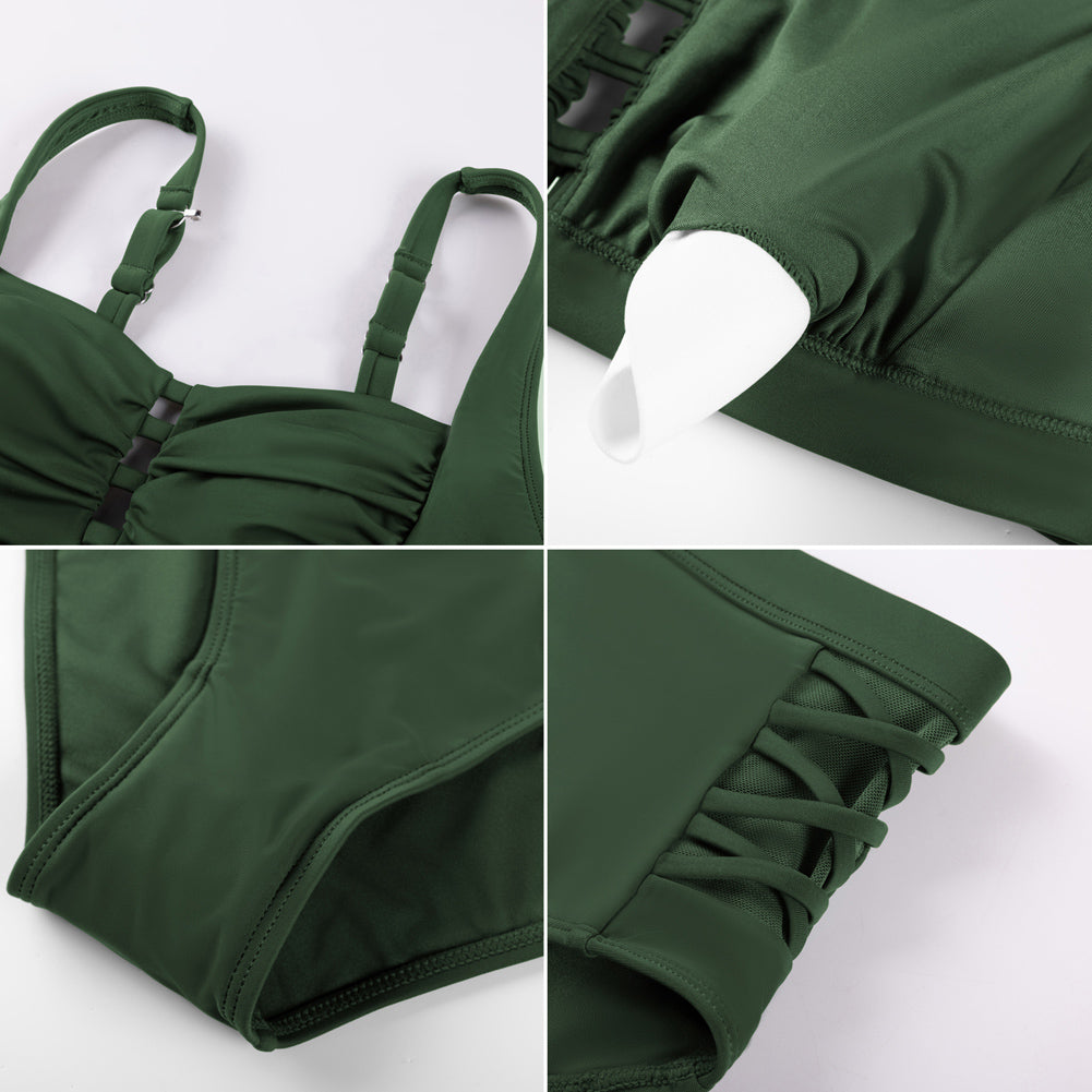 Hanna Nikole Women's Bikini Sets High Waisted, 2 Piece Bathing Suit Tummy Control, Push Up Cutout Ruched Swimsuit Beachwear