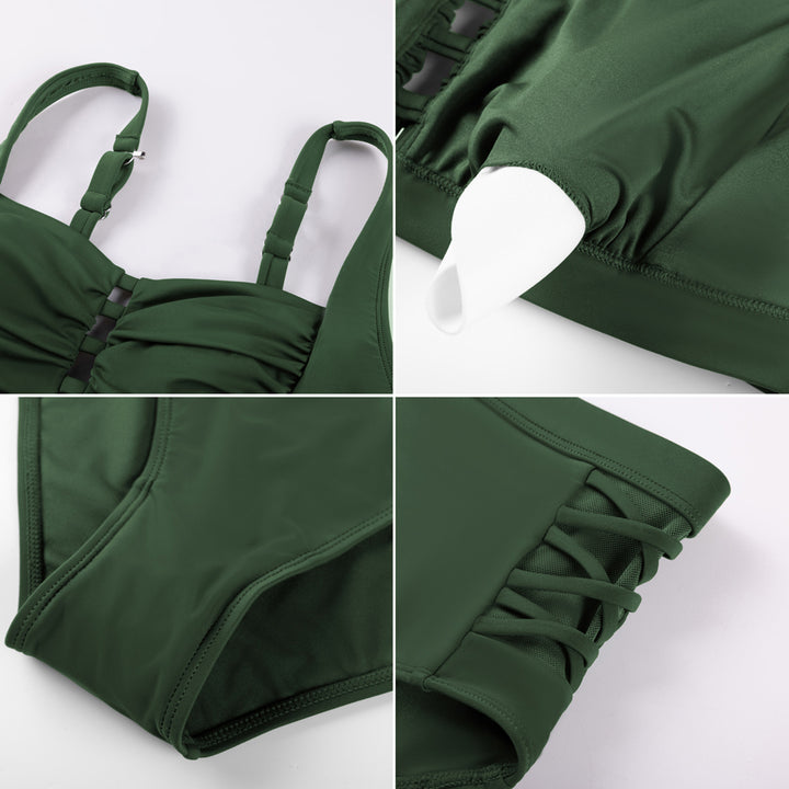 Hanna Nikole Women's Bikini Sets High Waisted, 2 Piece Bathing Suit Tummy Control, Push Up Cutout Ruched Swimsuit Beachwear