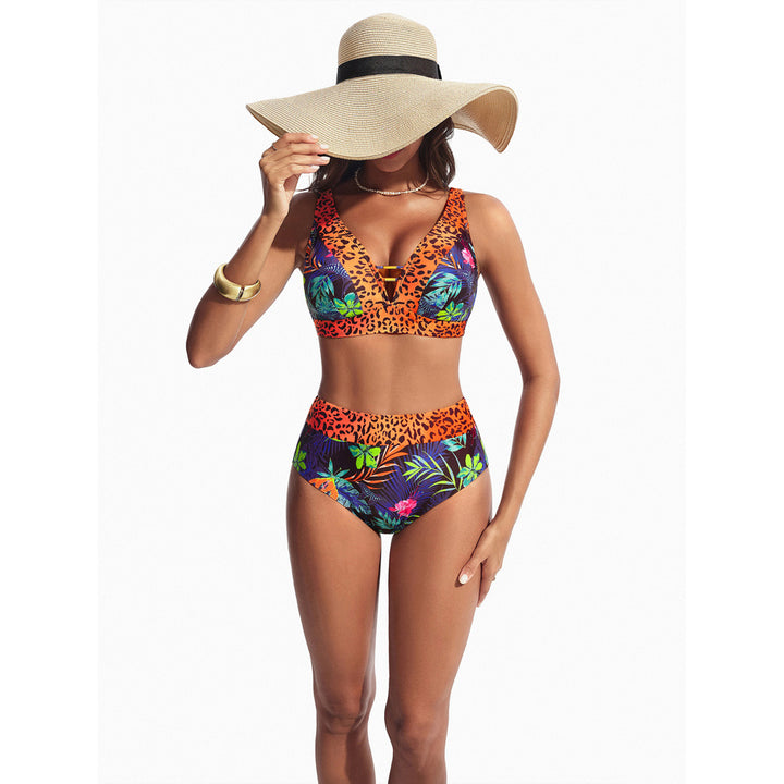 Hanna Nikole Womens High Waisted Bikini Sets Floral Print, 2 Piece Swimsuits Cutout, V Neck Bathing Suits Sexy Swimwear