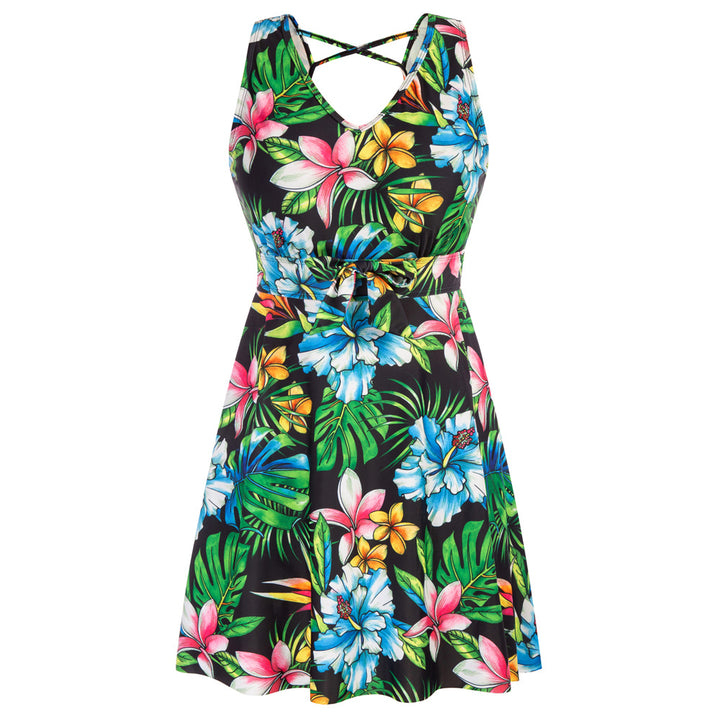 KK Women Separated Swimsuit Sleeveless V-Neck Swim Dress+Briefs Swimwear