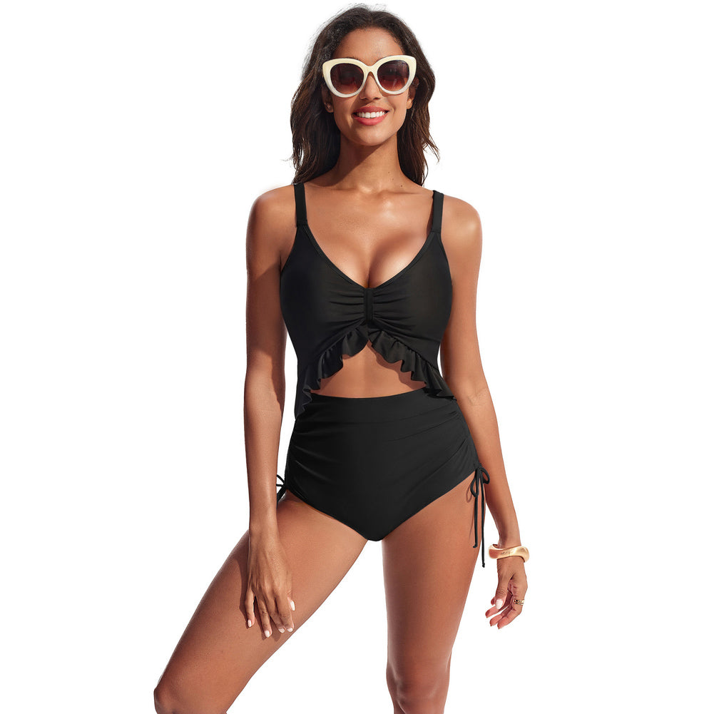 Hanna Nikole Women One Piece Swimsuit Ruffle Cutout Slimming Monokini Tummy Control Bathing Suit High Waisted Sexy Beachwear