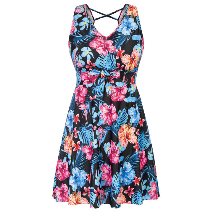 KK Women Separated Swimsuit Sleeveless V-Neck Swim Dress+Briefs Swimwear