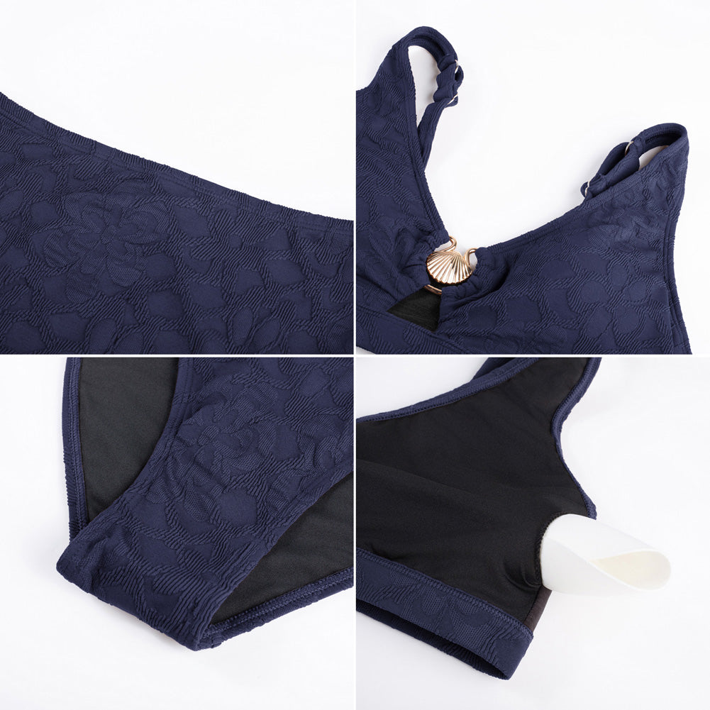 Hanna Nikole Women High Waisted Bikini Sets, 2 Piece Swimsuits Tummy Control, Textured Bathing Suit, Metal Cutout Swimwear