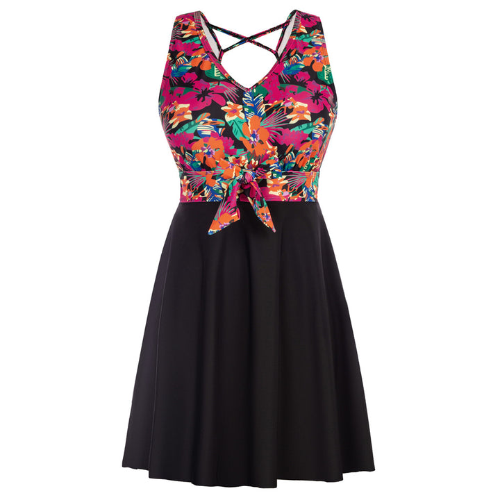 KK Women Separated Swimsuit Sleeveless V-Neck Swim Dress+Briefs Swimwear