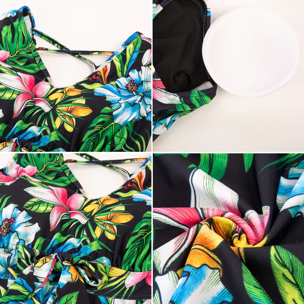 KK Women Separated Swimsuit Sleeveless V-Neck Swim Dress+Briefs Swimwear