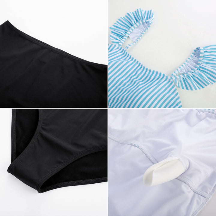 KK Women 2pcs Set Swimsuit Ruched Padded Swim Tops+Briefs Swimwear