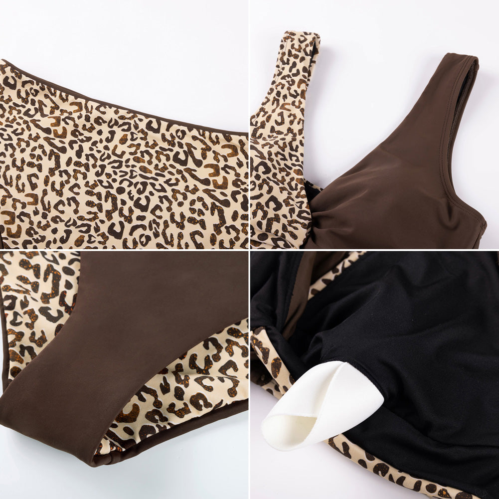 Hanna Nikole High Waisted Bikini Sets for Women, Color Block Swimsuits, Deep V Twist Front Bikini Top + Reversible Bottom