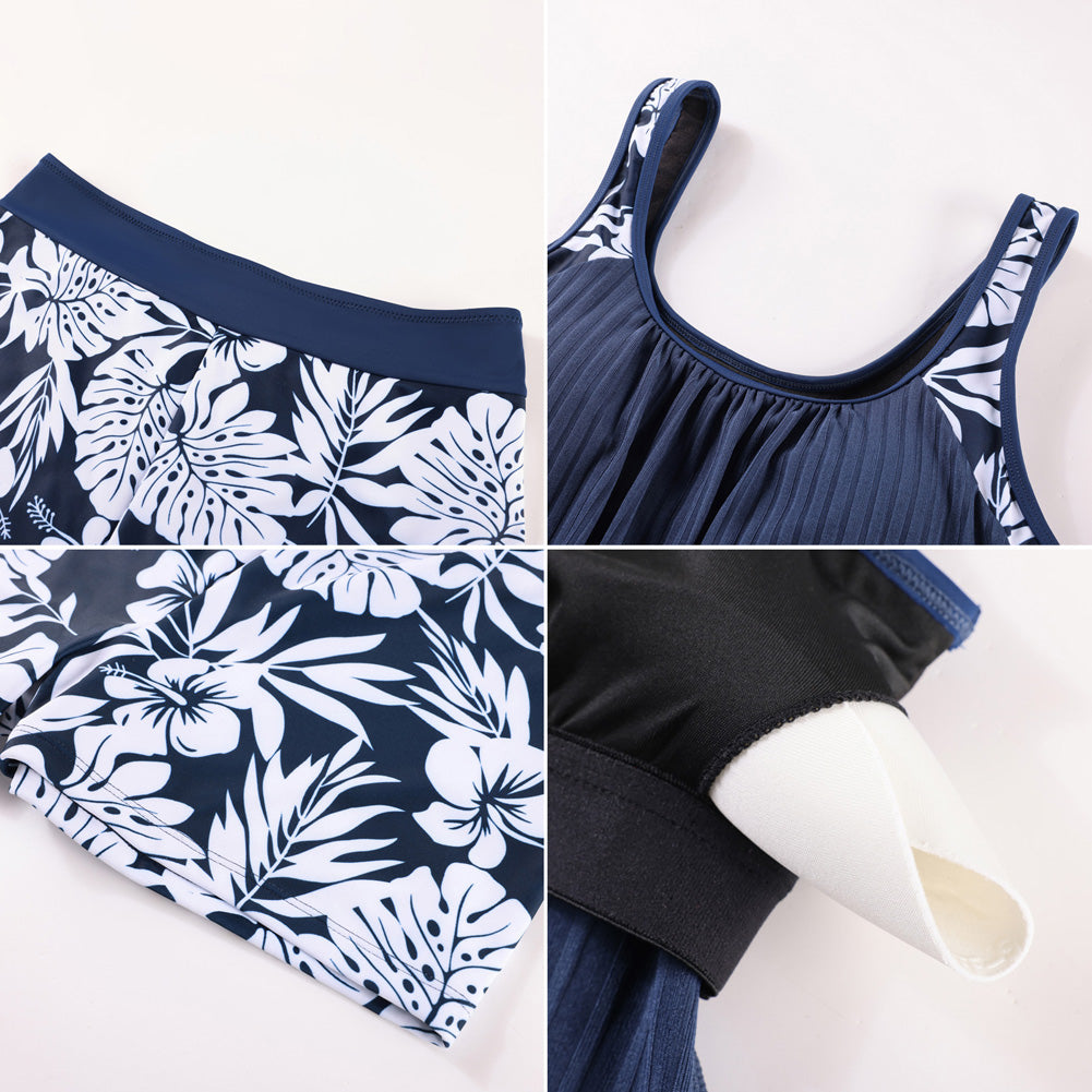 Hanna Nikole Tankini Swimsuits for Women, Textured Modest Swimsuit, Blouson Tankini with Sports Bra and Boyshorts