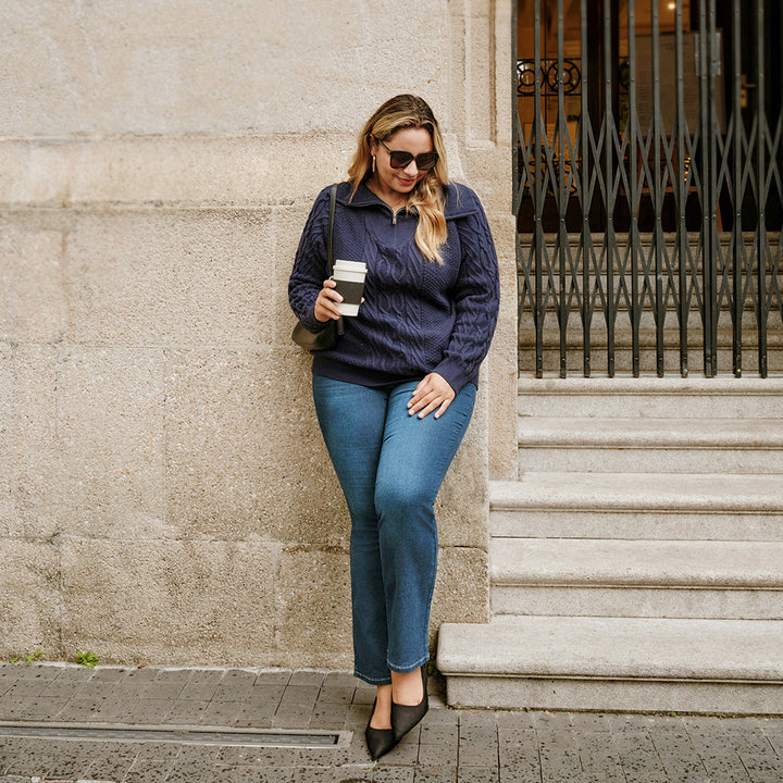 HN Women Plus Size Flared Bottoms High Waist Multi-Pocket Jean Pants Jeans