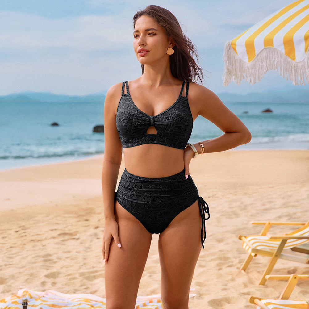 Hanna Nikole High Waisted Bikini Sets for Women, Tummy Control Swimsuits, Jacquard Modes Bathing Suit Bikini