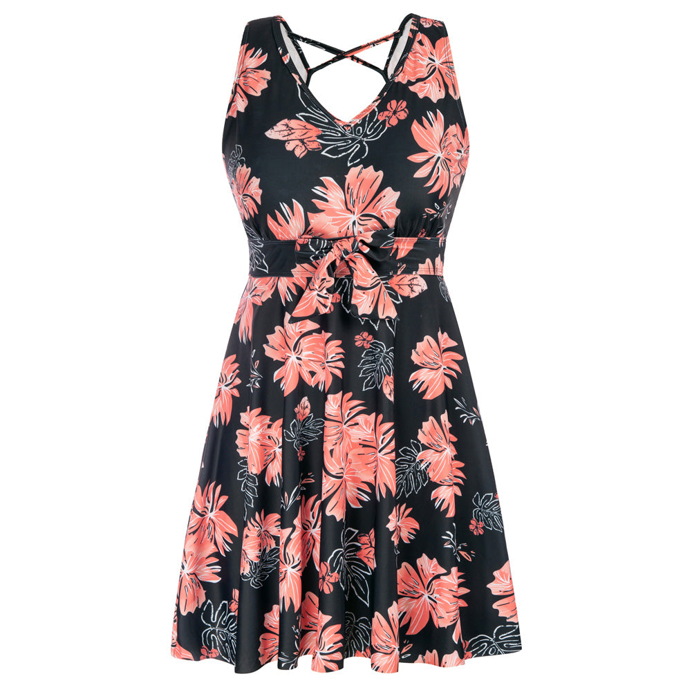 KK Women Separated Swimsuit Sleeveless V-Neck Swim Dress+Briefs Swimwear