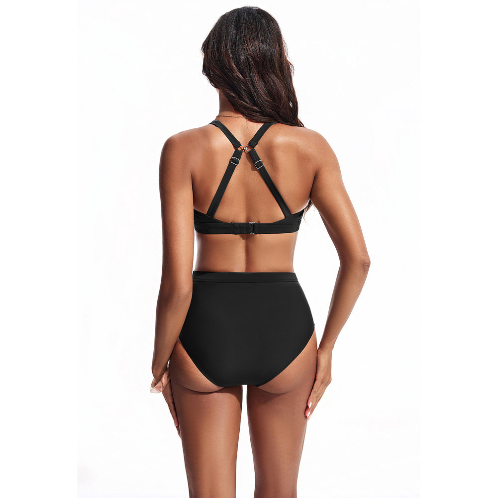 Hanna Nikole Women's Bikini Sets High Waisted, 2 Piece Bathing Suit Tummy Control, Push Up Cutout Ruched Swimsuit Beachwear