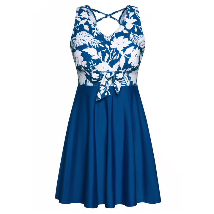 Women Separated Swimsuit Sleeveless V-Neck Swim Dress+Briefs Swimwear