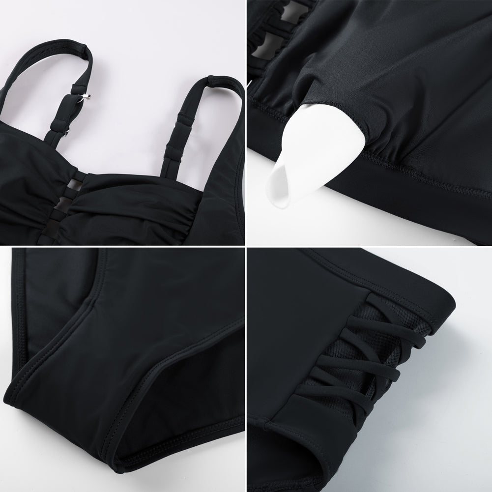 Hanna Nikole Women's Bikini Sets High Waisted, 2 Piece Bathing Suit Tummy Control, Push Up Cutout Ruched Swimsuit Beachwear