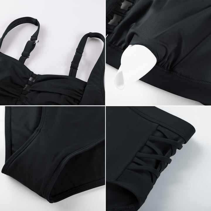 Hanna Nikole Women's Bikini Sets High Waisted, 2 Piece Bathing Suit Tummy Control, Push Up Cutout Ruched Swimsuit Beachwear