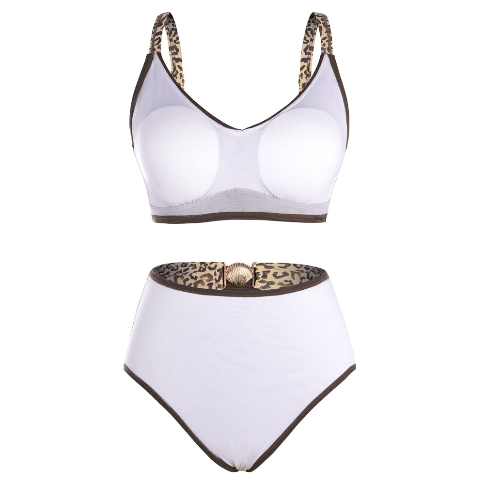 Hanna Nikole Womens High Waisted Bikini Sets, Textured Tummy Control Swimsuit, 2 Piece Twist Color Block Bathing Suits