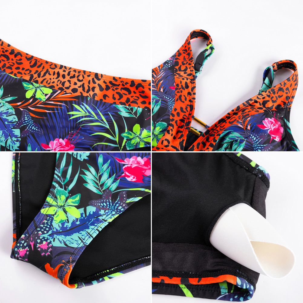 Hanna Nikole Womens High Waisted Bikini Sets Floral Print, 2 Piece Swimsuits Cutout, V Neck Bathing Suits Sexy Swimwear