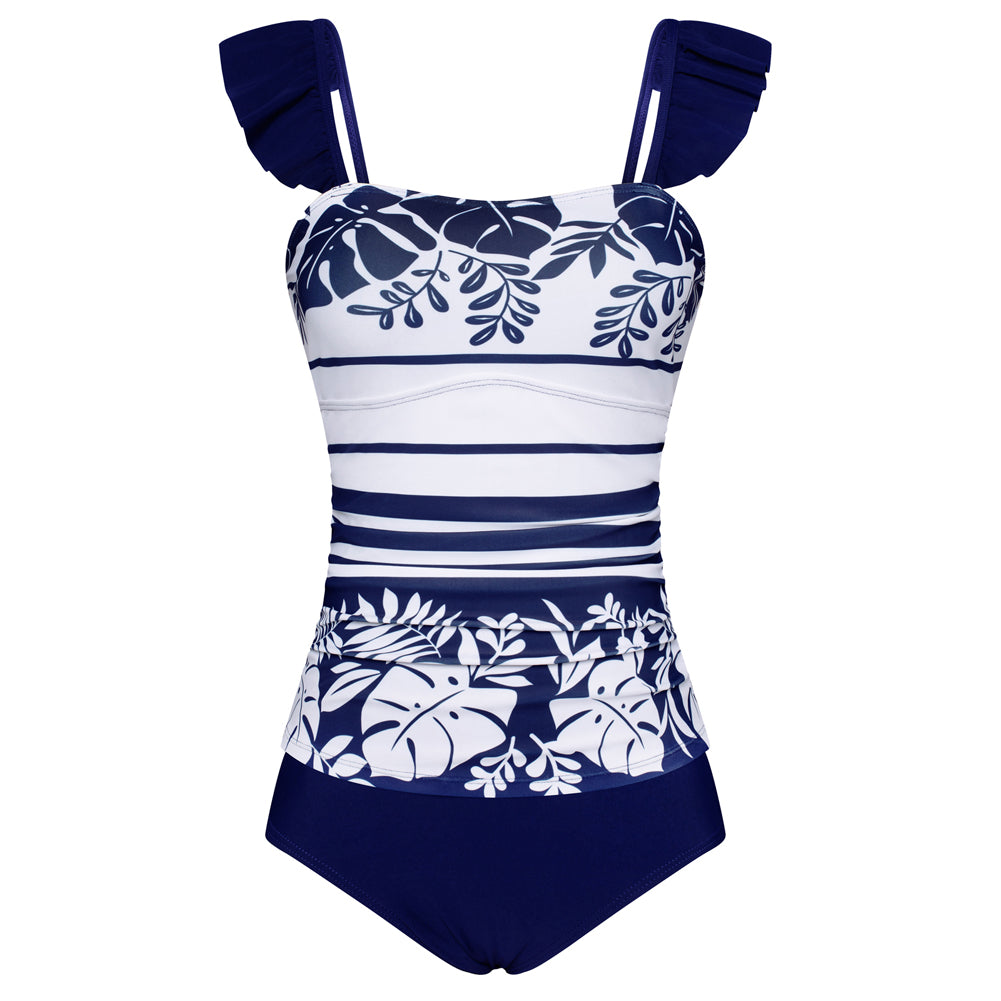 KK Women 2pcs Set Swimsuit Ruched Padded Swim Tops+Briefs Swimwear