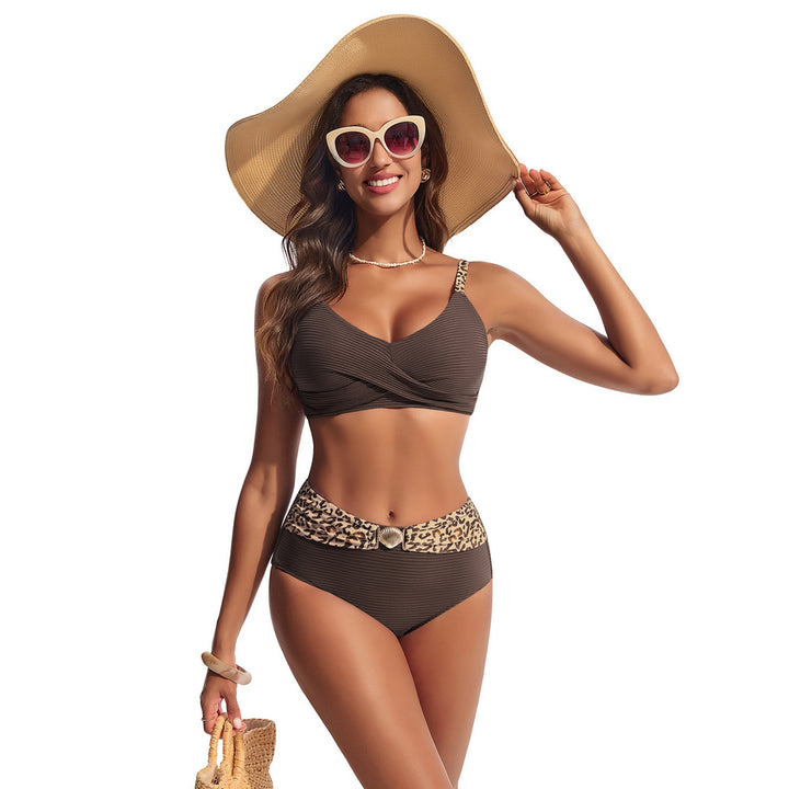 Hanna Nikole Womens High Waisted Bikini Sets, Textured Tummy Control Swimsuit, 2 Piece Twist Color Block Bathing Suits