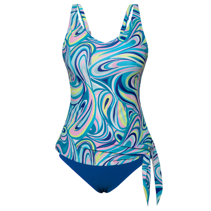 KK Women 2pcs Set Swimsuit V-Neck Padded Swim Tops+High Waist Briefs Swimwear