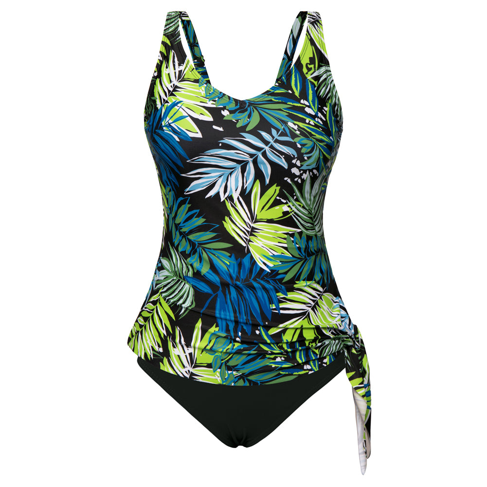 KK Women 2pcs Set Swimsuit V-Neck Padded Swim Tops+High Waist Briefs Swimwear