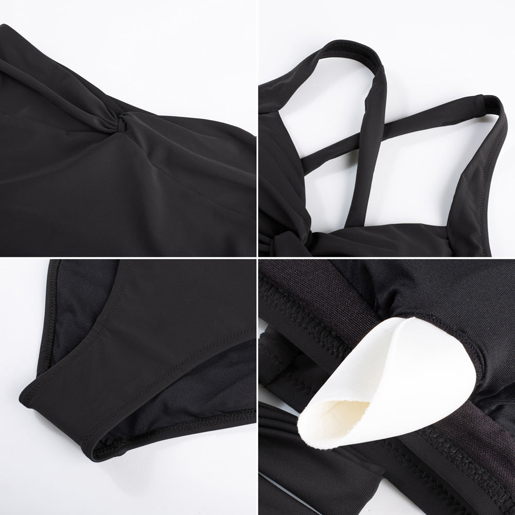 HN Women Knotted Design Swimsuit Cross-Back Padded Swim Tops+Briefs Swimwear