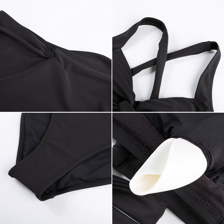 HN Women Knotted Design Swimsuit Cross-Back Padded Swim Tops+Briefs Swimwear