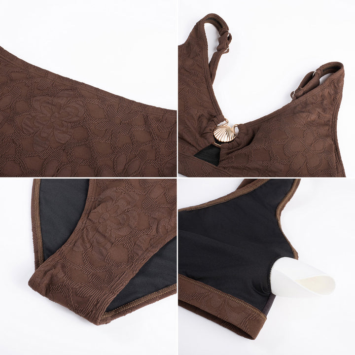 Hanna Nikole Women High Waisted Bikini Sets, 2 Piece Swimsuits Tummy Control, Textured Bathing Suit, Metal Cutout Swimwear