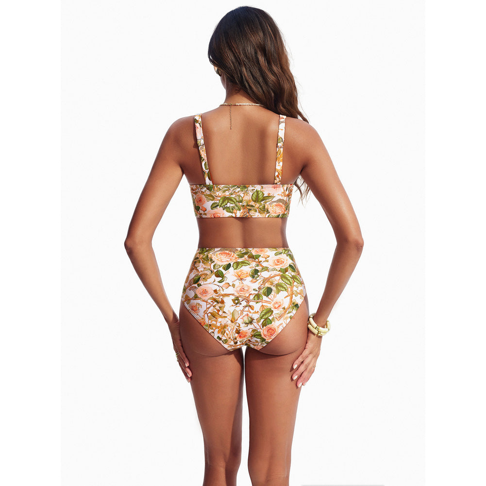 Hanna Nikole Womens High Waisted Bikini Sets Floral Print, 2 Piece Swimsuits Cutout, V Neck Bathing Suits Sexy Swimwear
