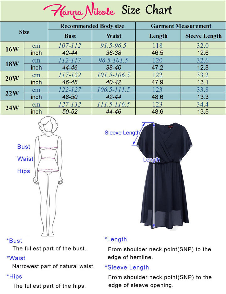 HN Women Plus Size Chiffon Dress Cape Sleeve V-Neck Elastic Waist A-Line Dress - Hanna Nikole