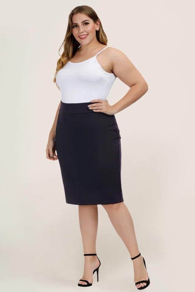Women's Plus Size Solid Color Back Split Hips-wrapped Pencil Skirt - Hanna Nikole