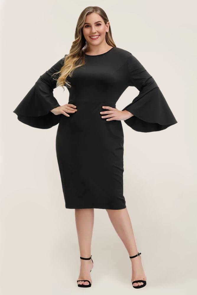 Women's Plus Size 3/4 Bell Sleeve Pencil Dress - Hanna Nikole
