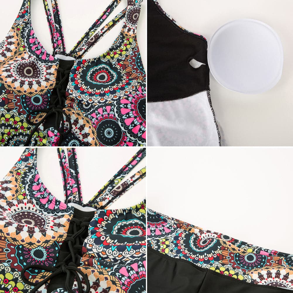 Multi Athletic Elastic waist Tankini Set - Hanna Nikole