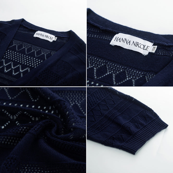 HN Women Plus Size Hollowed-out Cardigan Long Sleeve Open Front Sweater Knitwear - Hanna Nikole