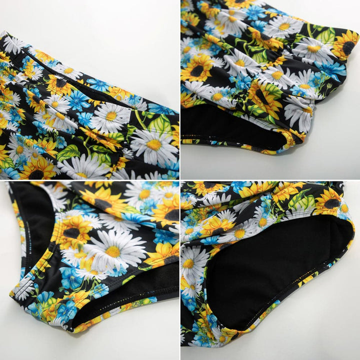 HN Women Plus Size 2pcs Swimsuit V-Neck Padded Swim Tops+High Waist Briefs - Hanna Nikole#color_daisy