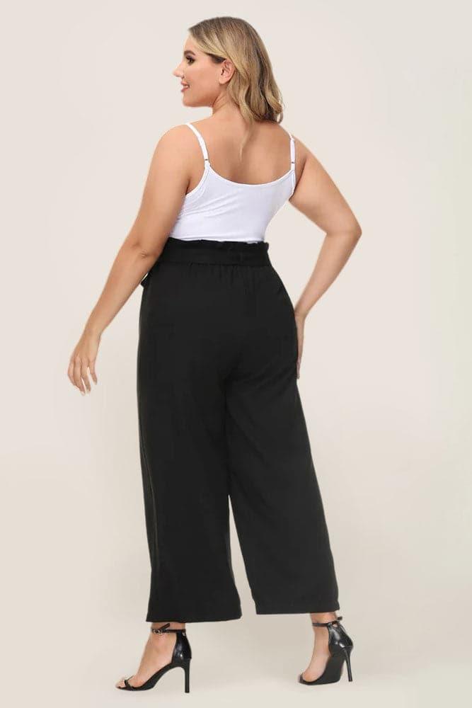 Hanna Nikole Women Plus Size High Waist Casual Cropped pants Work Pants  Stretchy Trouser with Belt and Pockets 