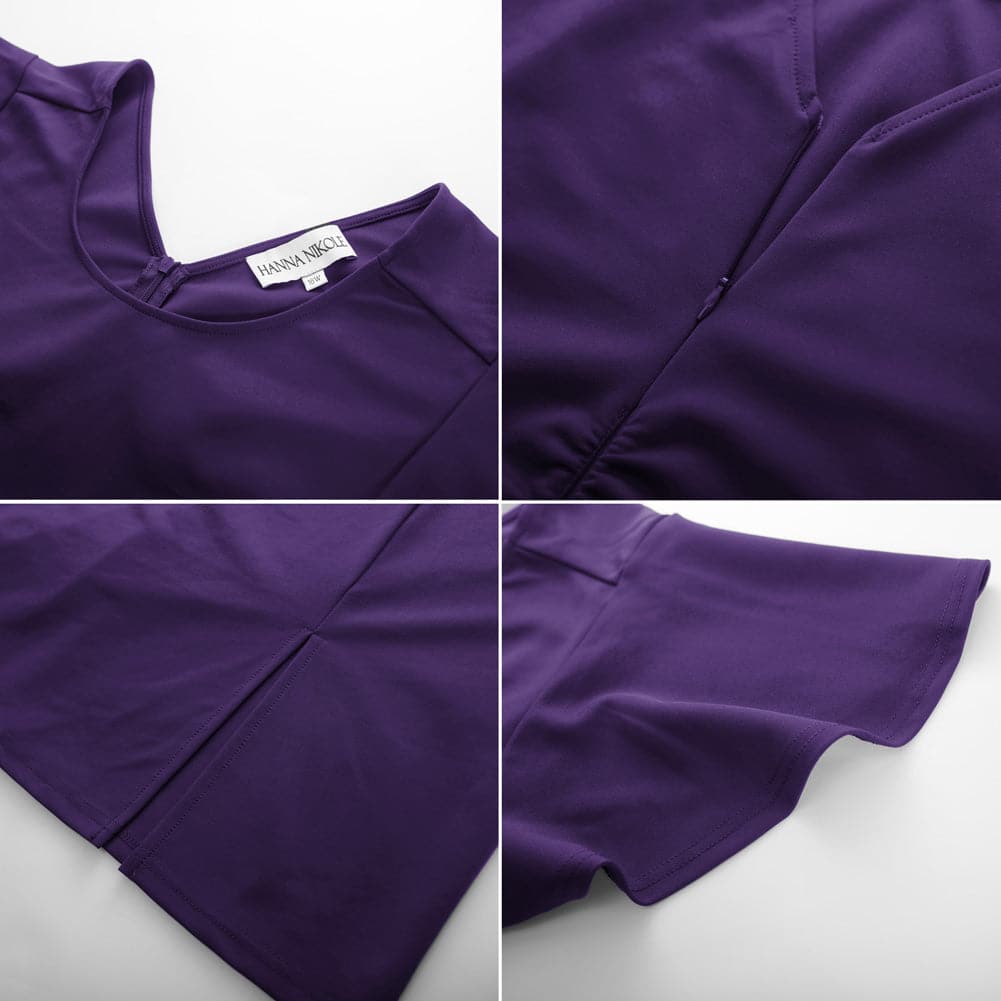 HN Women Plus Size Ruched Dress Short Sleeve Crew Neck Straight Midi Dress - Hanna Nikole#color_purple