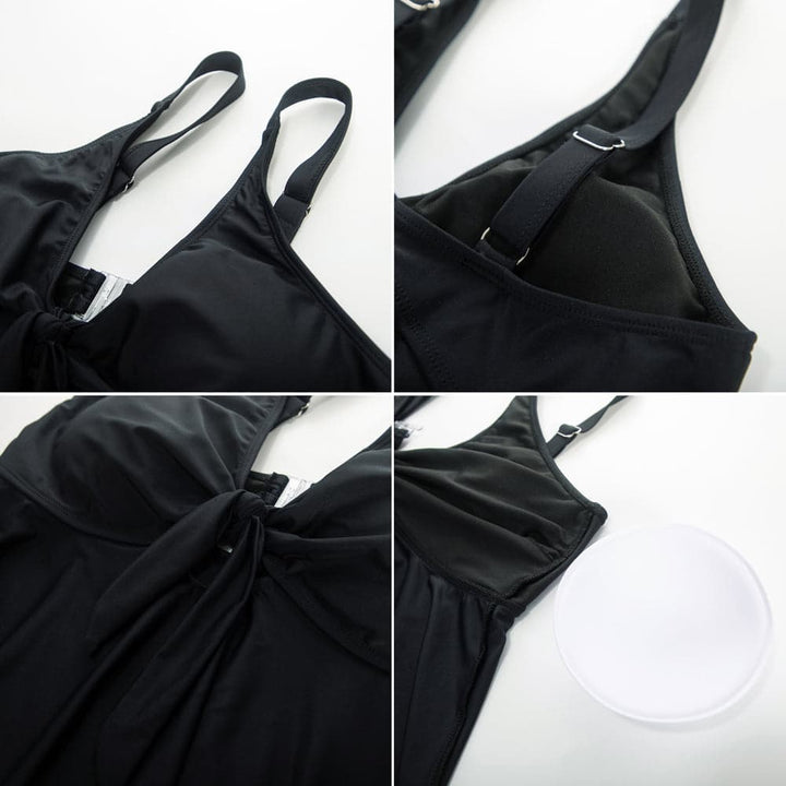 HN Women Plus Size 2pcs Set Swimsuit V-Neck Padded Swim Tops+High Waist Briefs - Hanna Nikole